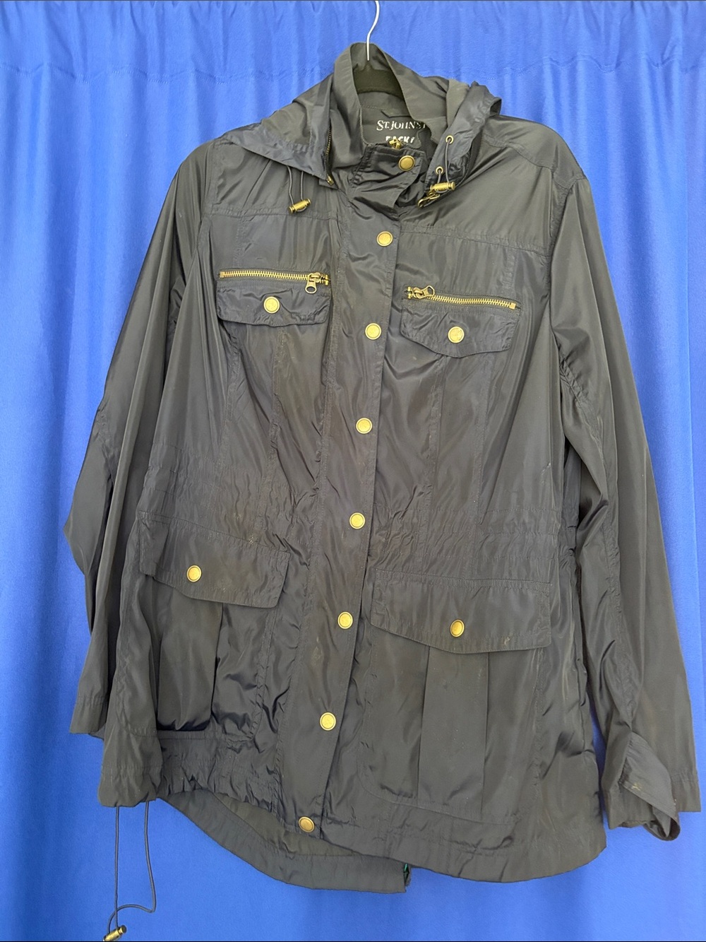 St. John's Bay Women's Navy Blue Utility Jacket with removable Hood